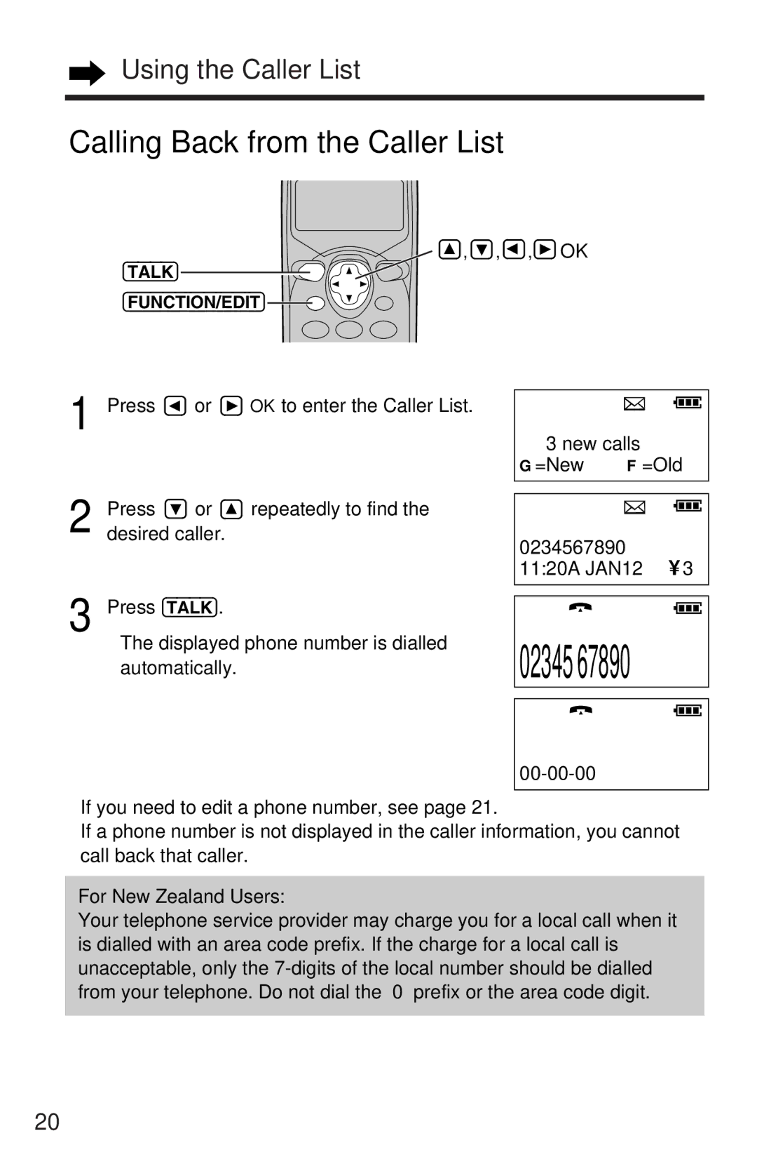 Panasonic KX-TC1105ALN, KX-TC1105ALB operating instructions 0234567890, Calling Back from the Caller List 