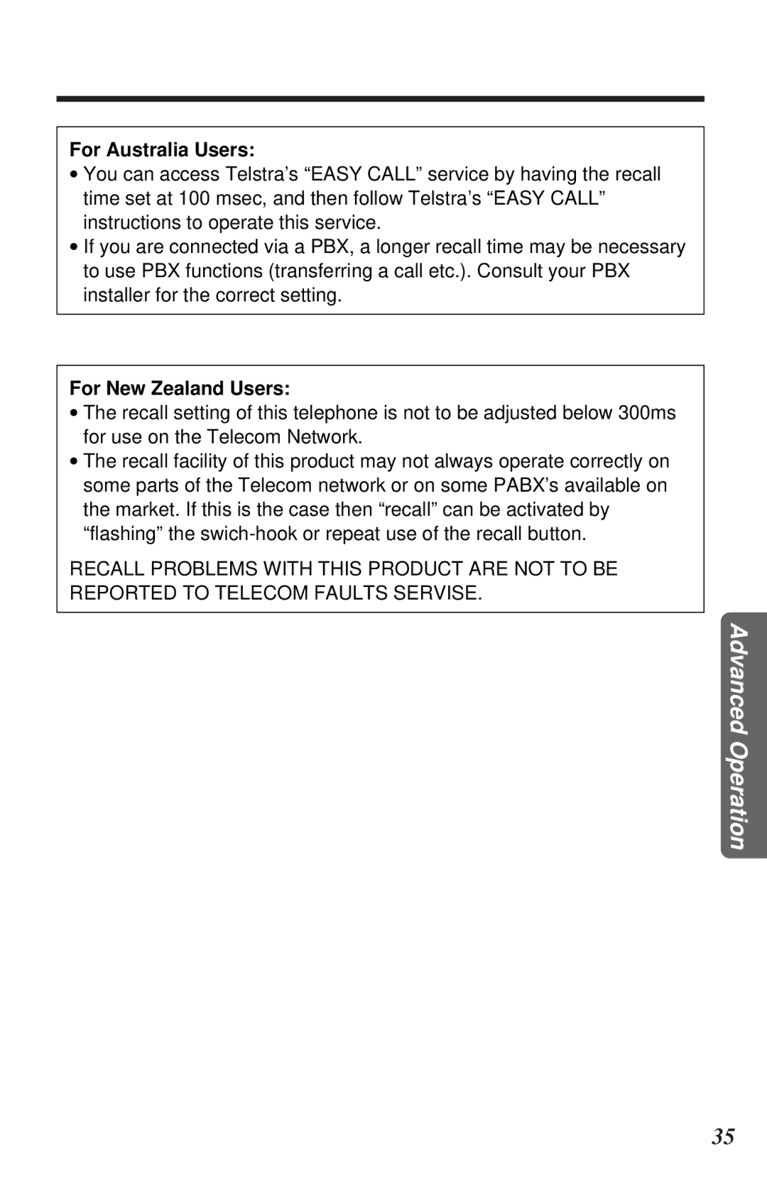 Panasonic KX-TC1105ALB, KX-TC1105ALN operating instructions For Australia Users, For New Zealand Users 