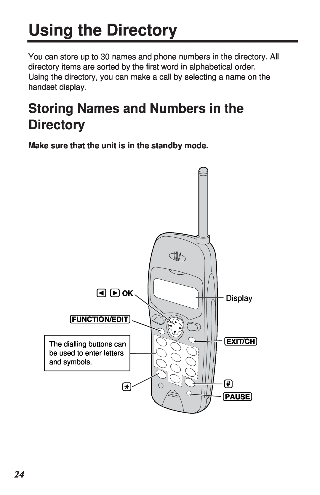 Panasonic KX-TC1105ALN, KX-TC1105ALB operating instructions Using the Directory, Storing Names and Numbers in the Directory 