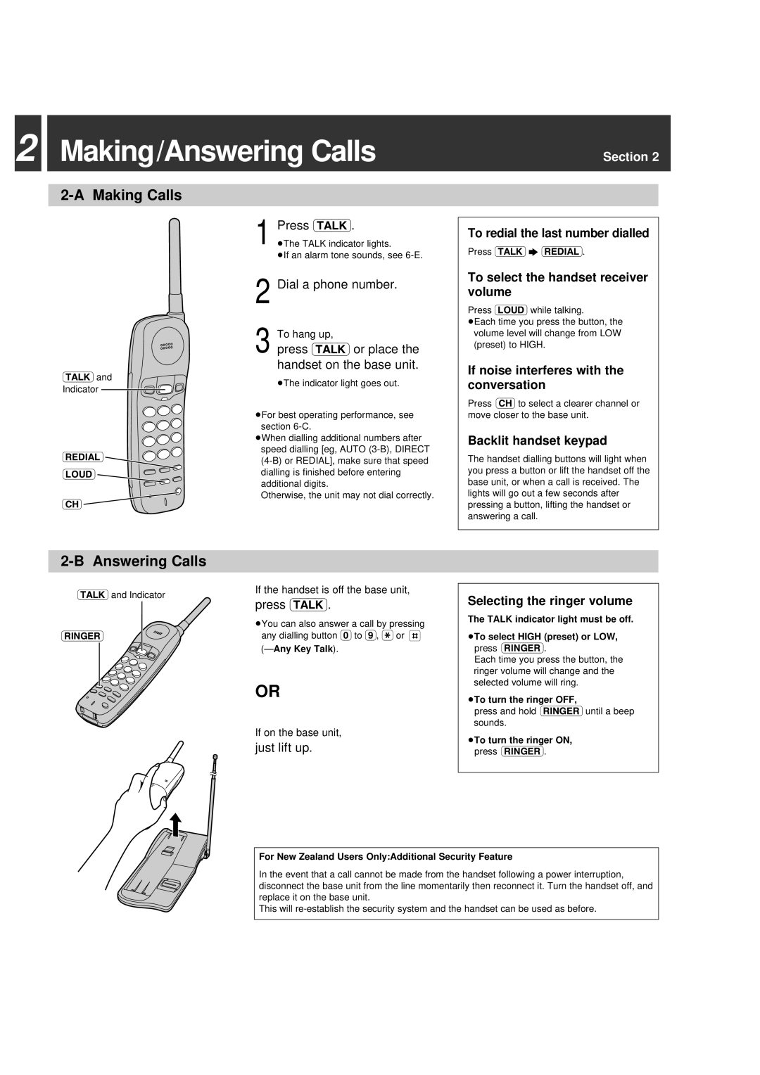 Panasonic KX-TC1200NZB, KX-TC1200ALF, KX-TC1200NZW, KX-TC1200ALB, KX-TC1200ALW warranty Making/Answering Calls, Making Calls 