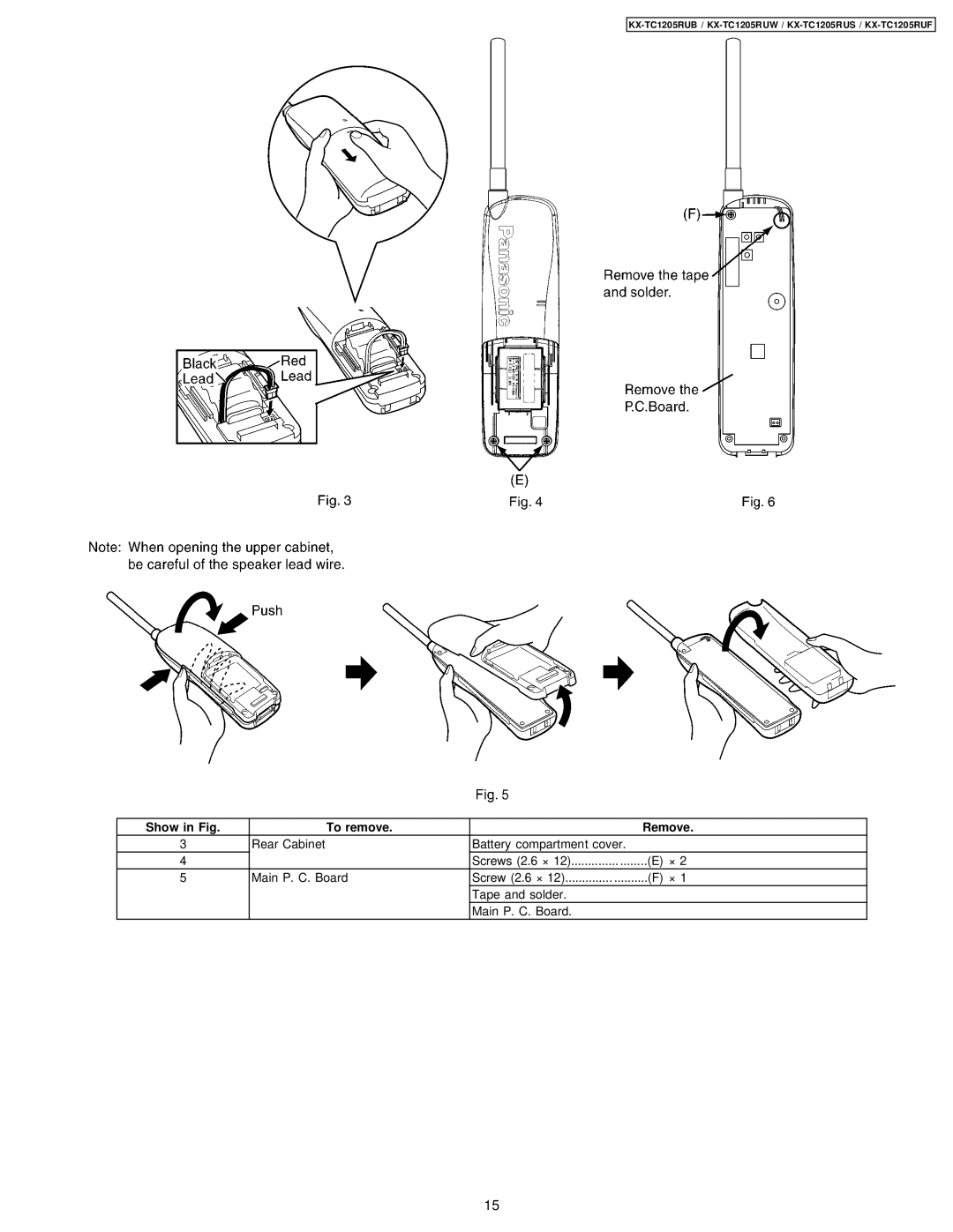 Panasonic KX-TC1205RUF, KX-TC1205RUW, KX-TC1205RUB, KX-TC1205RUS manual Rear Cabinet Battery compartment cover 