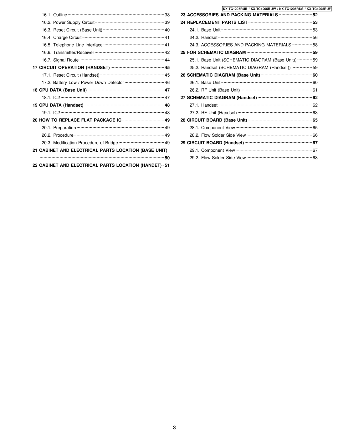 Panasonic KX-TC1205RUF, KX-TC1205RUW, KX-TC1205RUB, KX-TC1205RUS manual Accessories and Packing Materials 