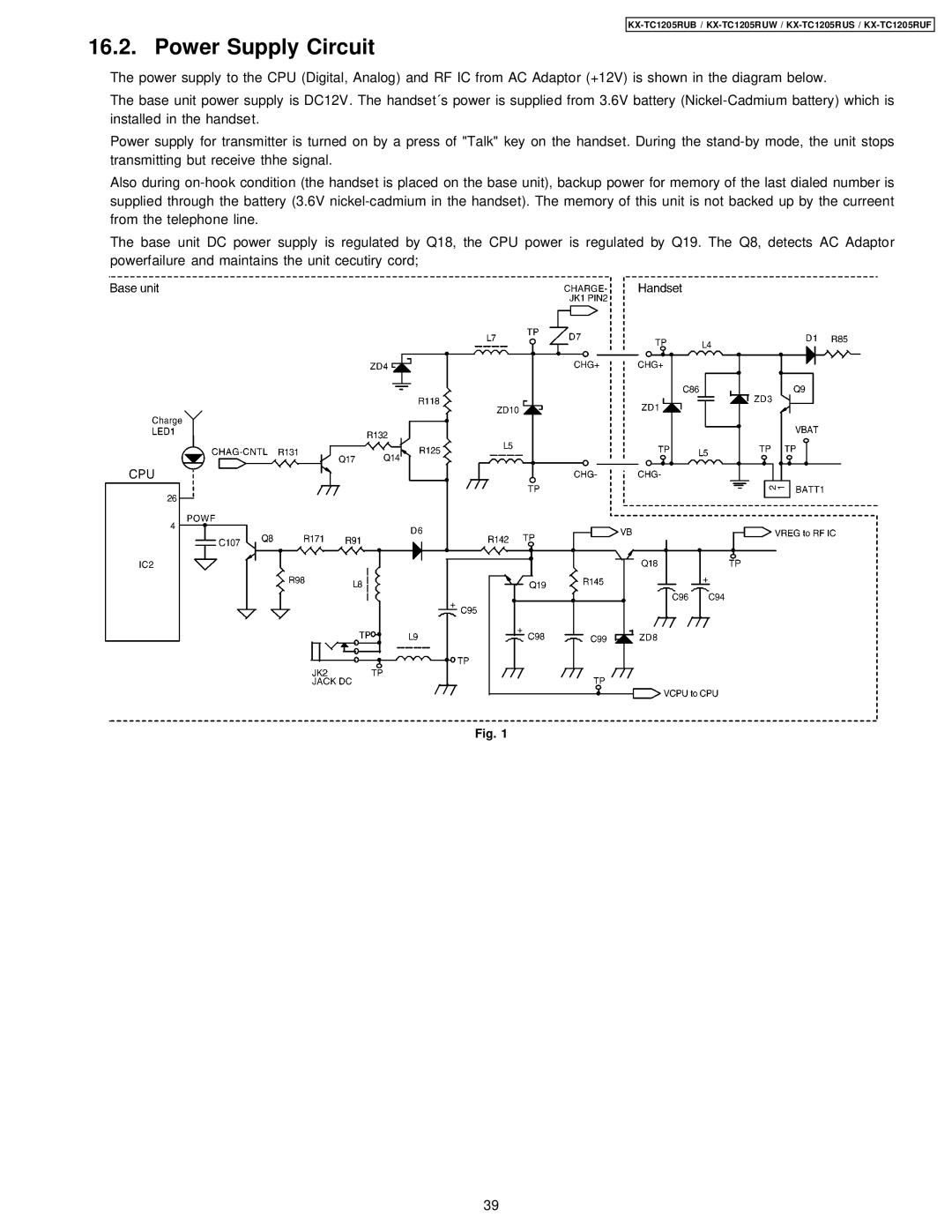 Panasonic KX-TC1205RUF, KX-TC1205RUW, KX-TC1205RUB, KX-TC1205RUS manual Power Supply Circuit 