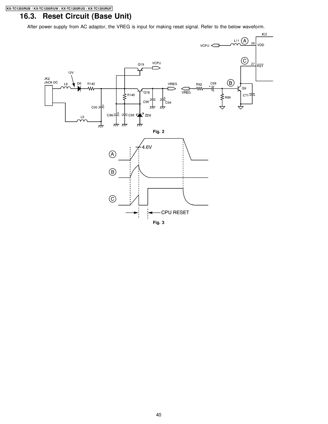 Panasonic KX-TC1205RUW, KX-TC1205RUB, KX-TC1205RUS, KX-TC1205RUF manual Reset Circuit Base Unit 