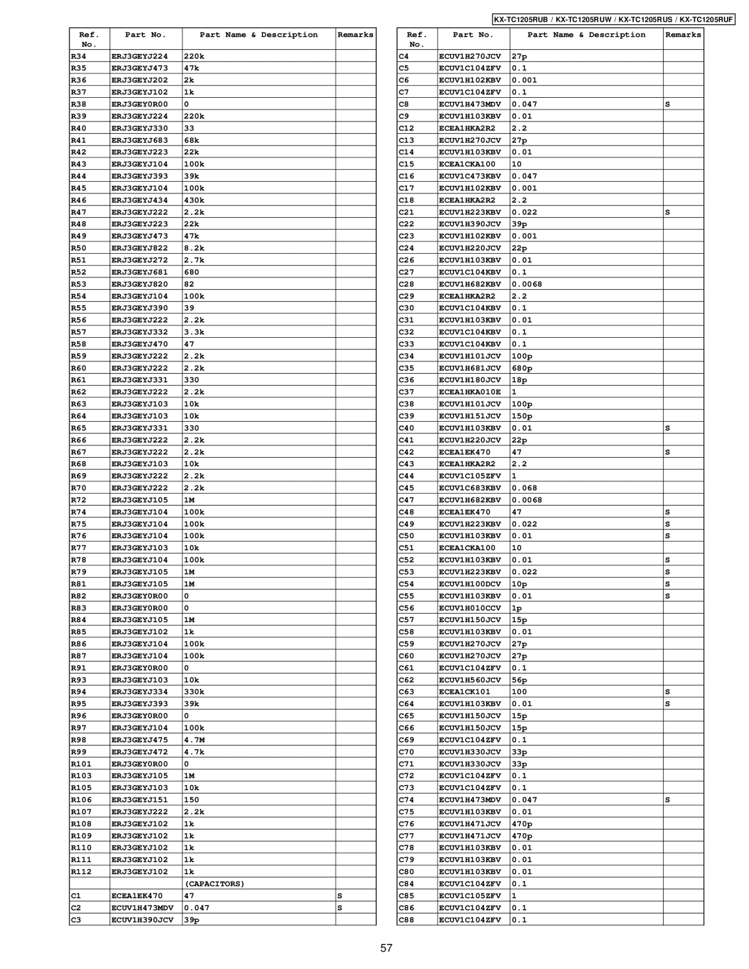 Panasonic KX-TC1205RUB, KX-TC1205RUW, KX-TC1205RUS, KX-TC1205RUF manual ERJ3GEYJ202 