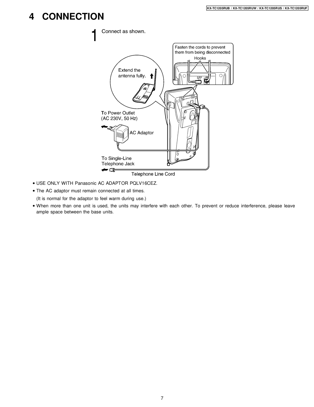 Panasonic KX-TC1205RUF, KX-TC1205RUW, KX-TC1205RUB, KX-TC1205RUS manual Connection 