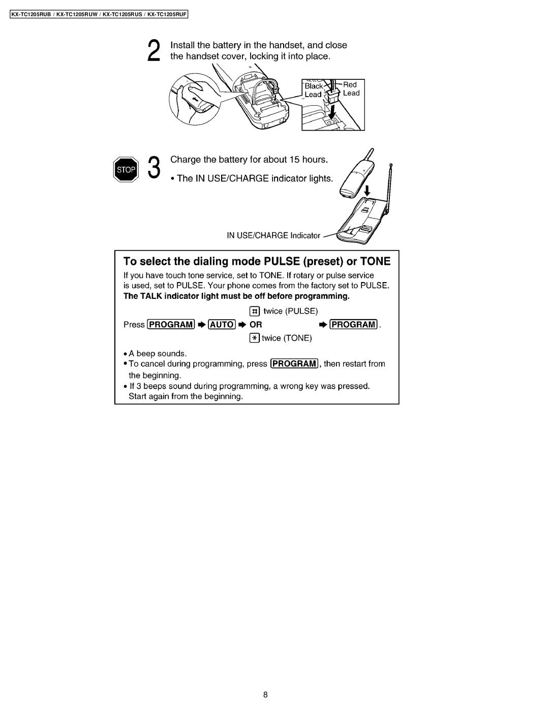 Panasonic KX-TC1205RUW, KX-TC1205RUS manual KX-TC1205RUB / KX-TC1205R UW / KX-TC1205R US / KX-TC1205RUF 