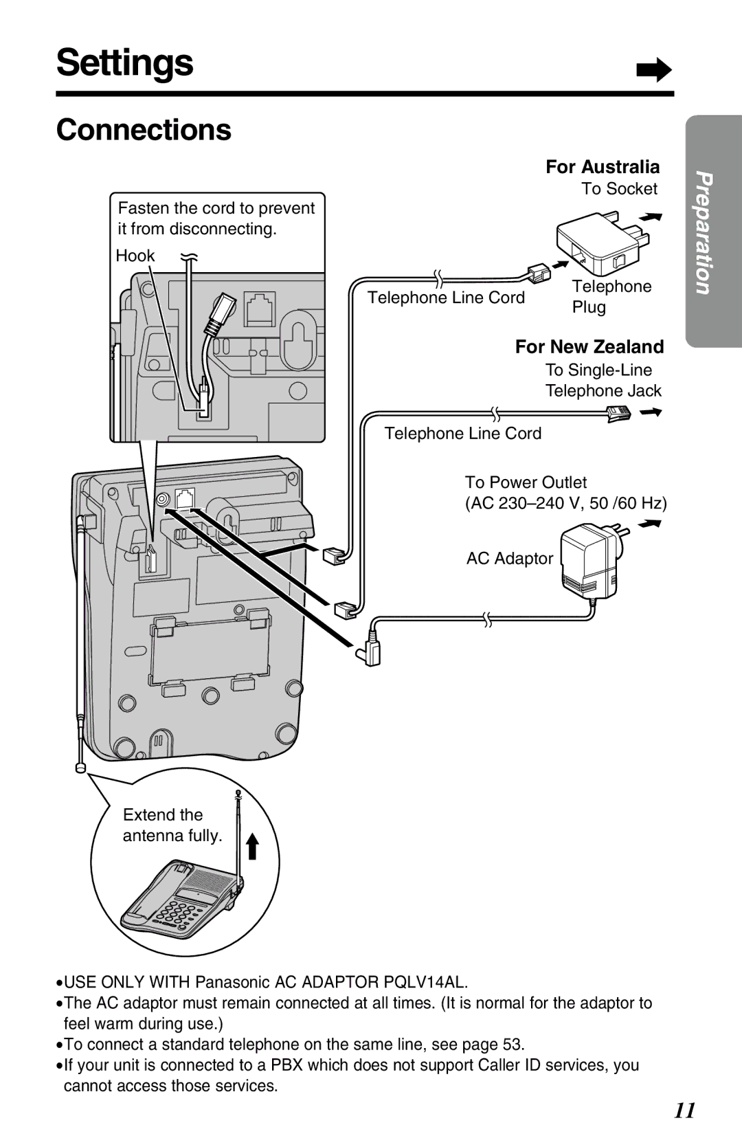 Panasonic KX-TC1220ALW operating instructions Settings, Connections 