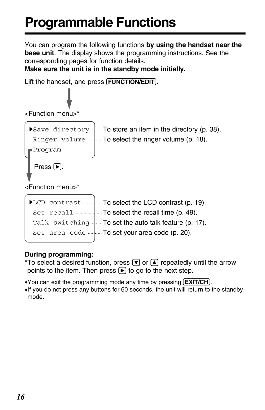 Panasonic KX-TC1220ALW operating instructions Programmable Functions, To select the recall time p, During programming 