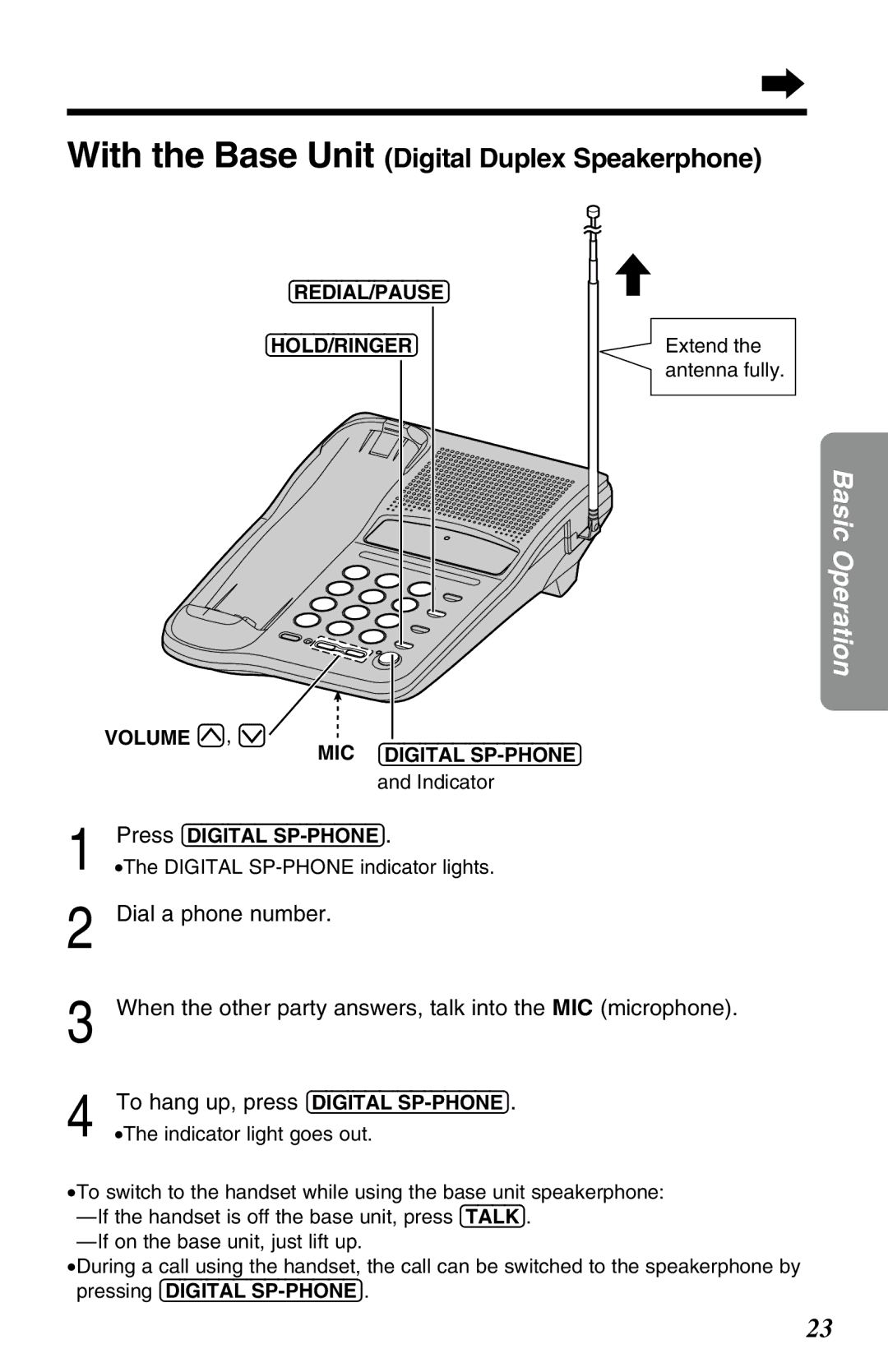 Panasonic KX-TC1220ALW operating instructions With the Base Unit Digital Duplex Speakerphone 