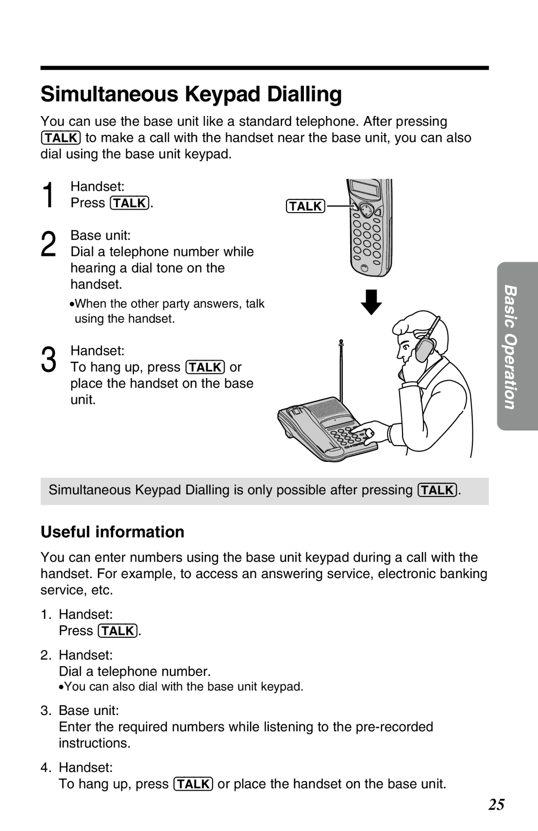 Panasonic KX-TC1220ALW operating instructions Simultaneous Keypad Dialling, Useful information 