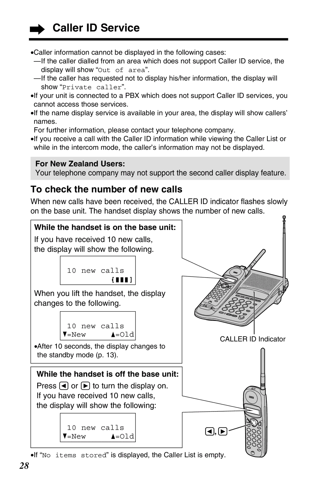 Panasonic KX-TC1220ALW Caller ID Service, To check the number of new calls, While the handset is on the base unit 