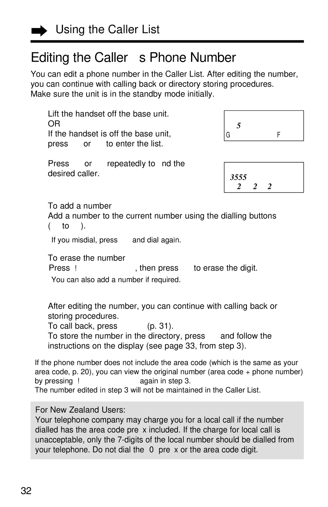 Panasonic KX-TC1220ALW operating instructions Editing the Caller’s Phone Number, To add a number, To erase the number 