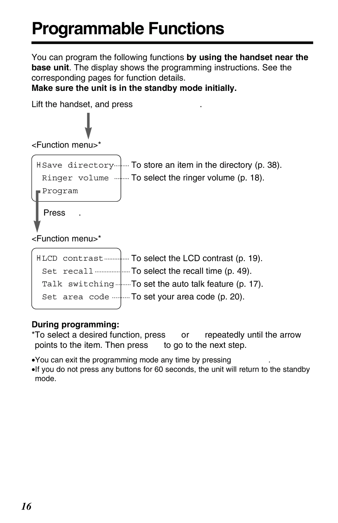 Panasonic KX-TC1220NZW operating instructions Programmable Functions, To select the recall time p, During programming 