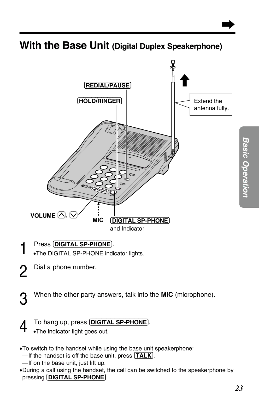 Panasonic KX-TC1220NZW operating instructions With the Base Unit Digital Duplex Speakerphone 