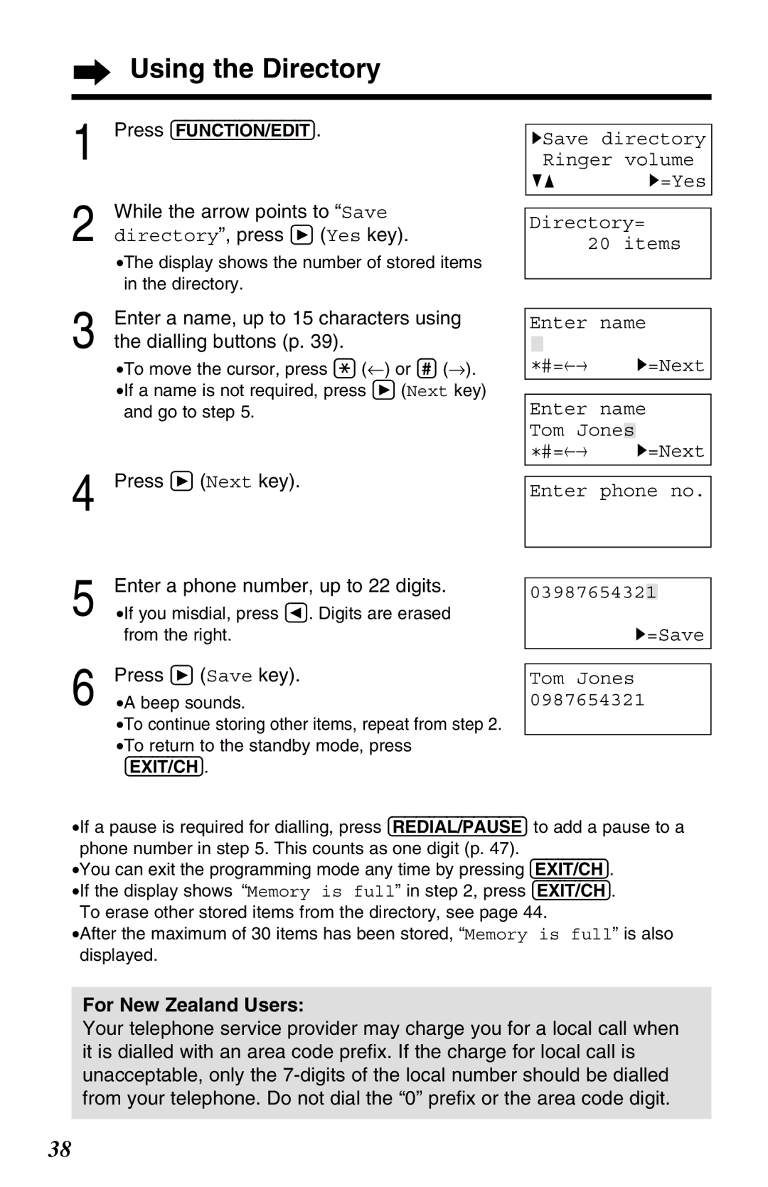 Panasonic KX-TC1220NZW operating instructions For New Zealand Users 