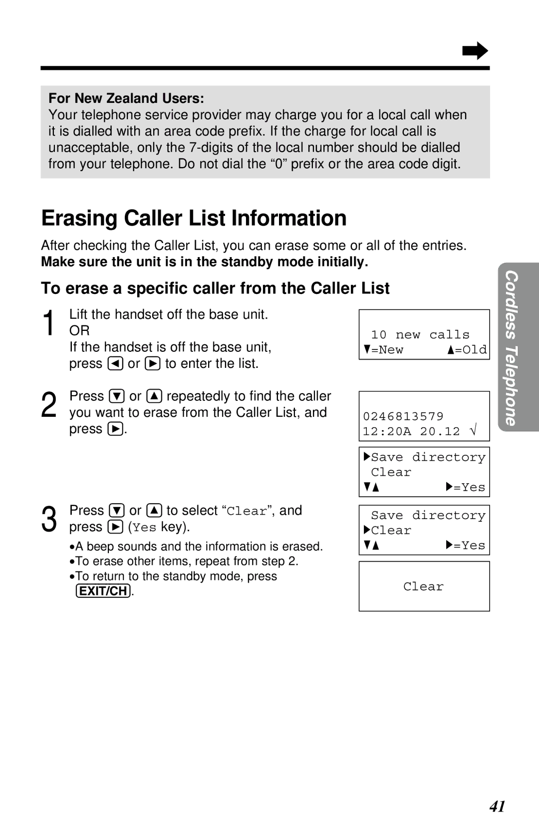 Panasonic KX-TC1230NZW, KX-TC1230ALW Erasing Caller List Information, To erase a speciﬁc caller from the Caller List 