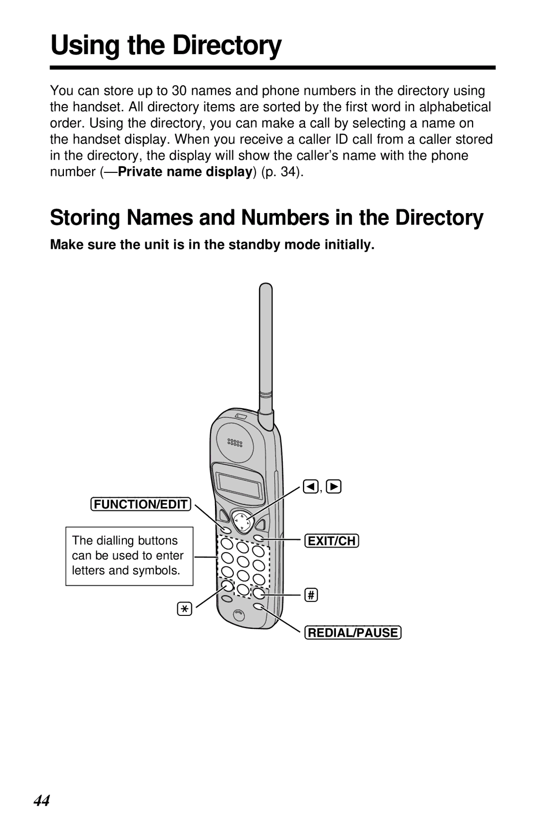 Panasonic KX-TC1230ALW, KX-TC1230NZW operating instructions Using the Directory, Storing Names and Numbers in the Directory 