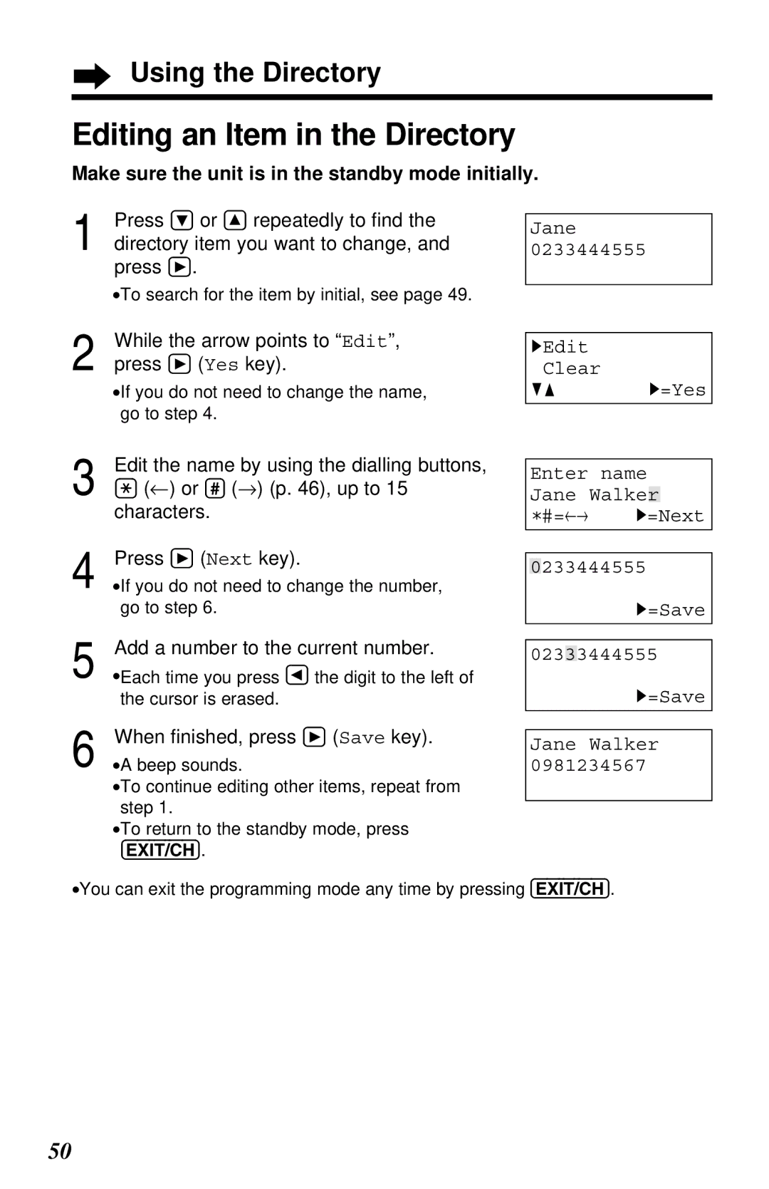 Panasonic KX-TC1230ALW, KX-TC1230NZW, KX-TC1230NZW, KX-TC1230ALW operating instructions Editing an Item in the Directory 