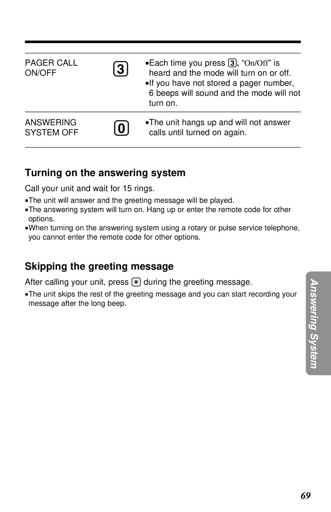 Panasonic KX-TC1230NZW, KX-TC1230ALW operating instructions Turning on the answering system, Skipping the greeting message 