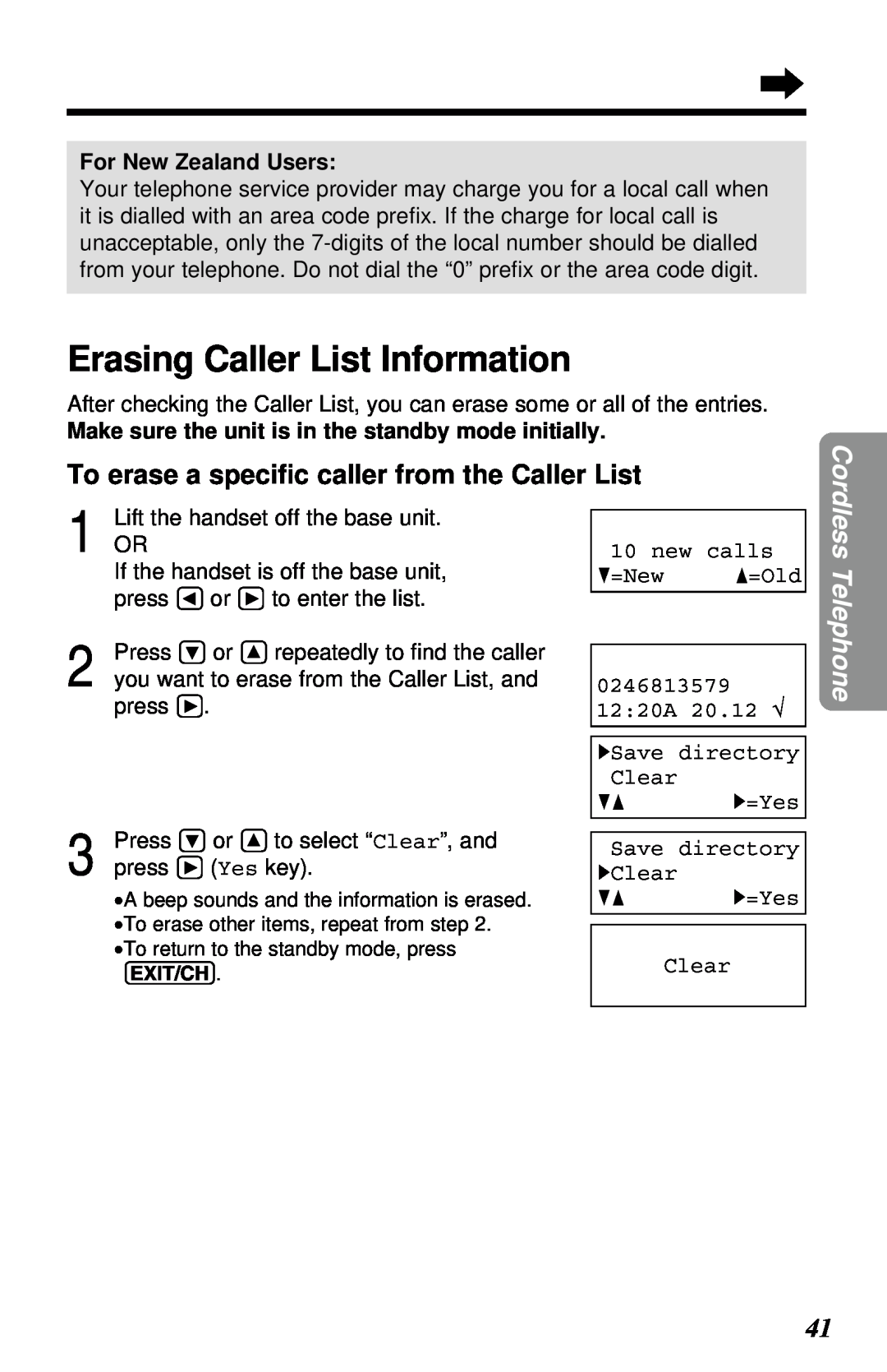 Panasonic KX-TC1230NZW, KX-TC1230ALW Erasing Caller List Information, To erase a speciﬁc caller from the Caller List 