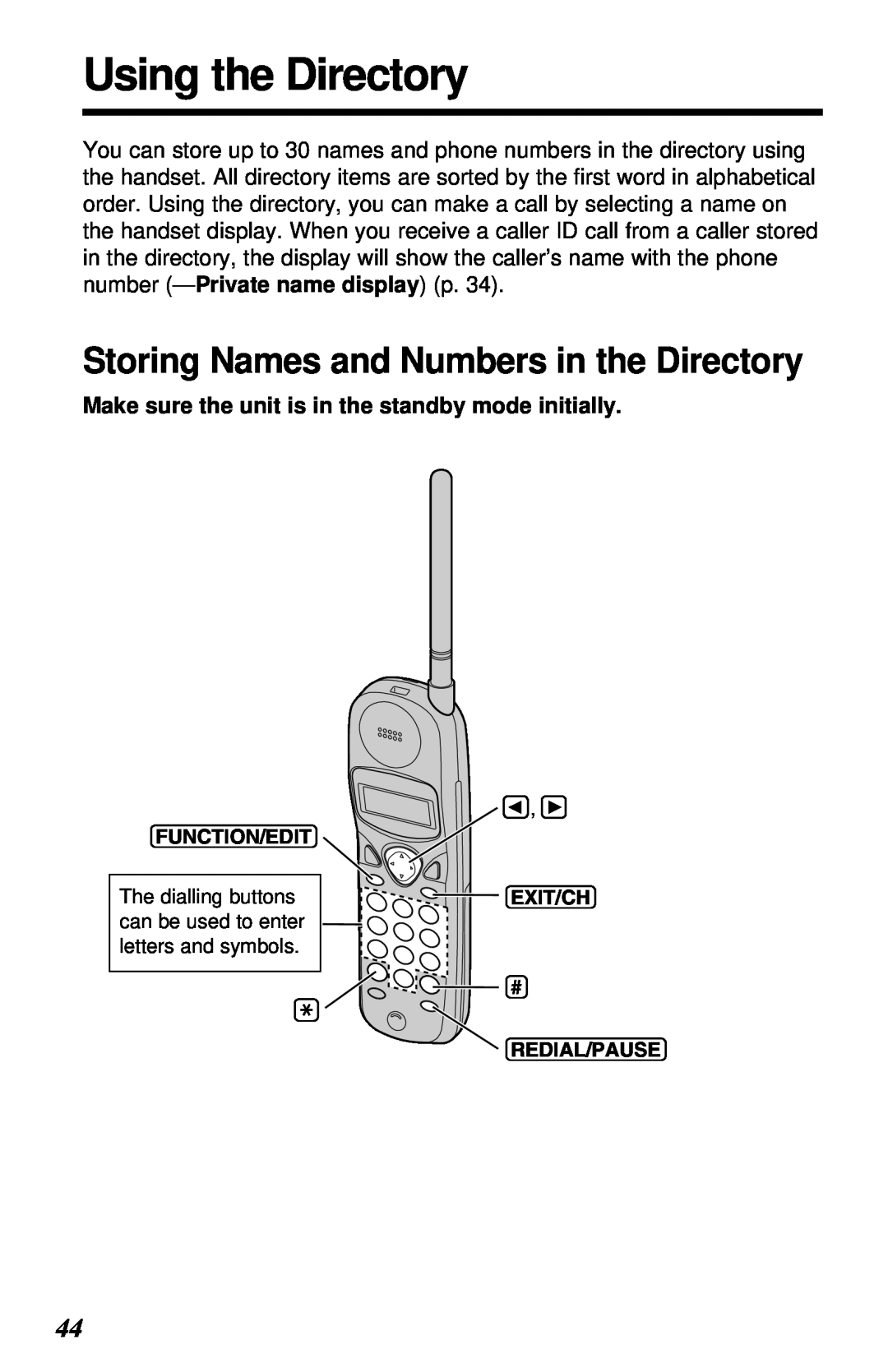 Panasonic KX-TC1230ALW, KX-TC1230NZW operating instructions Using the Directory, Storing Names and Numbers in the Directory 