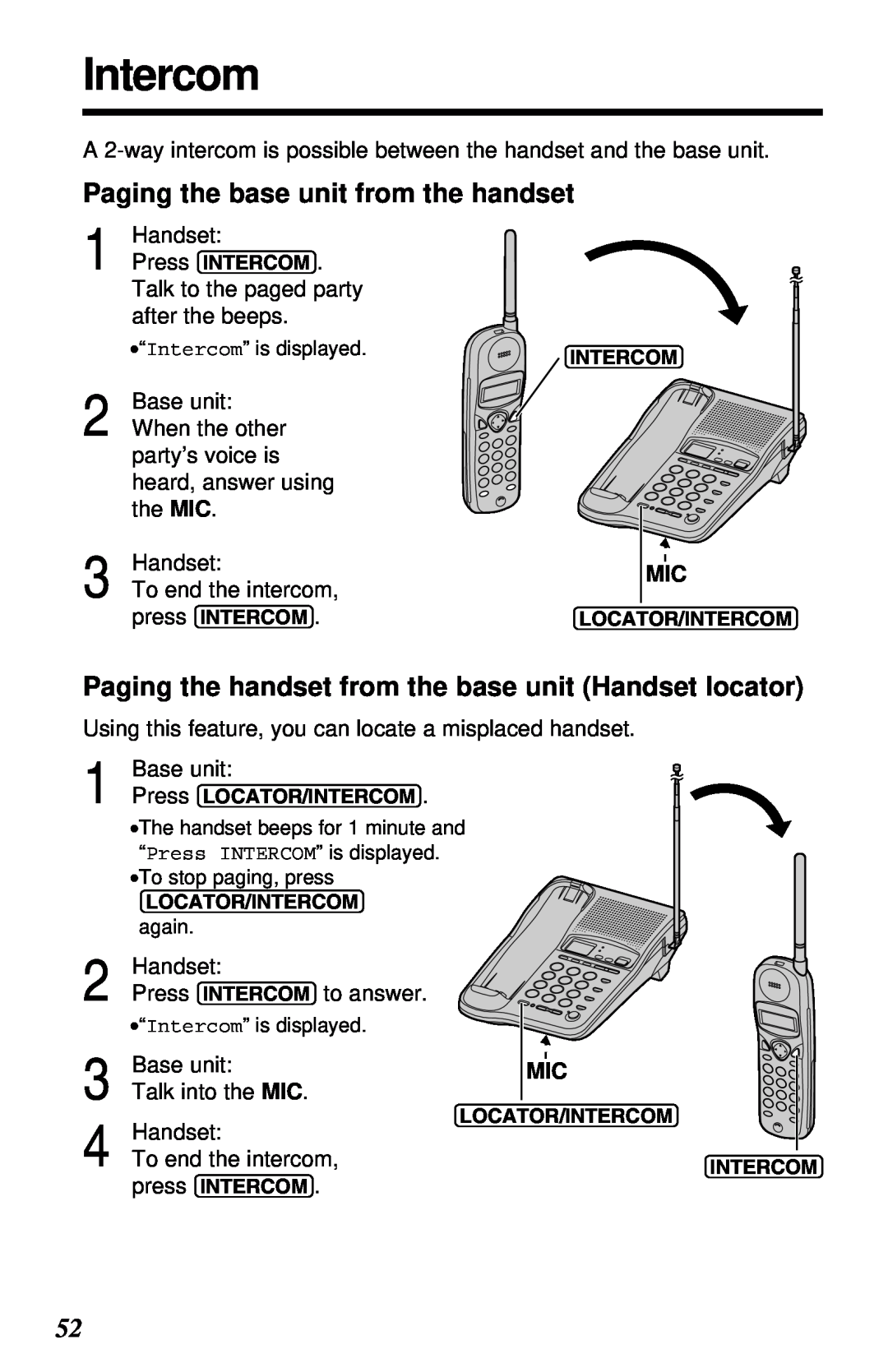 Panasonic KX-TC1230ALW, KX-TC1230NZW, KX-TC1230NZW, KX-TC1230ALW Intercom, Paging the base unit from the handset 