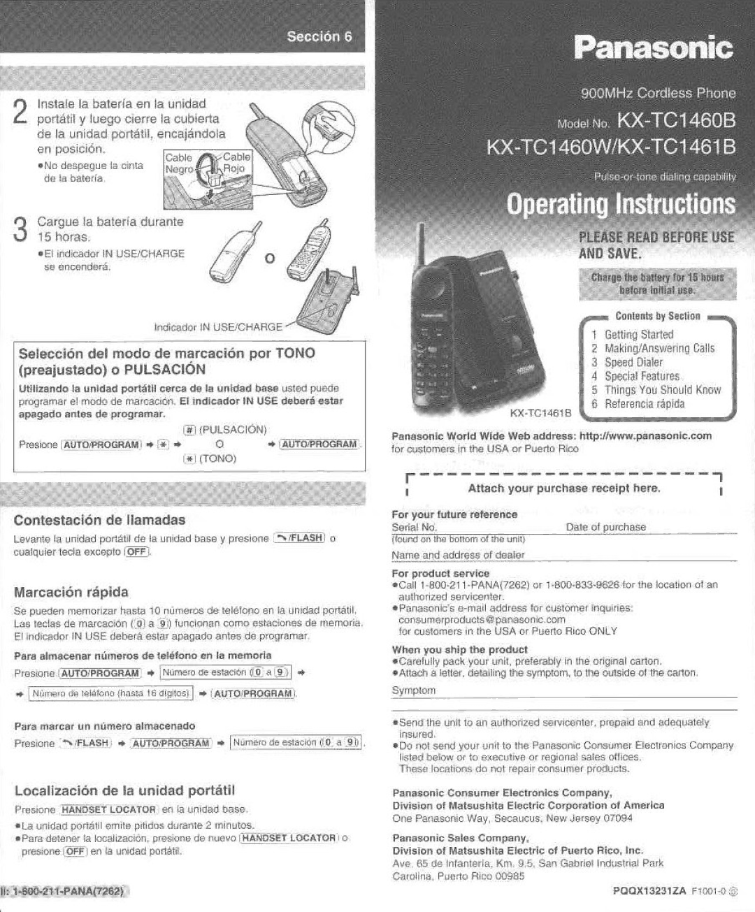 Panasonic KX-TC1460B, KX-TC1461B, KX-TC1460W manual 