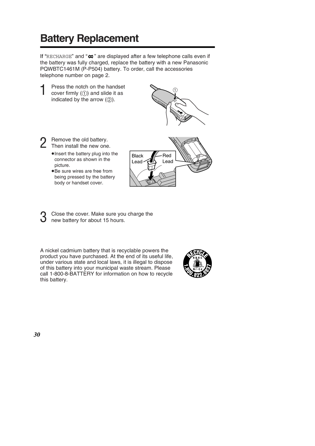 Panasonic KX-TC1484F operating instructions Battery Replacement 