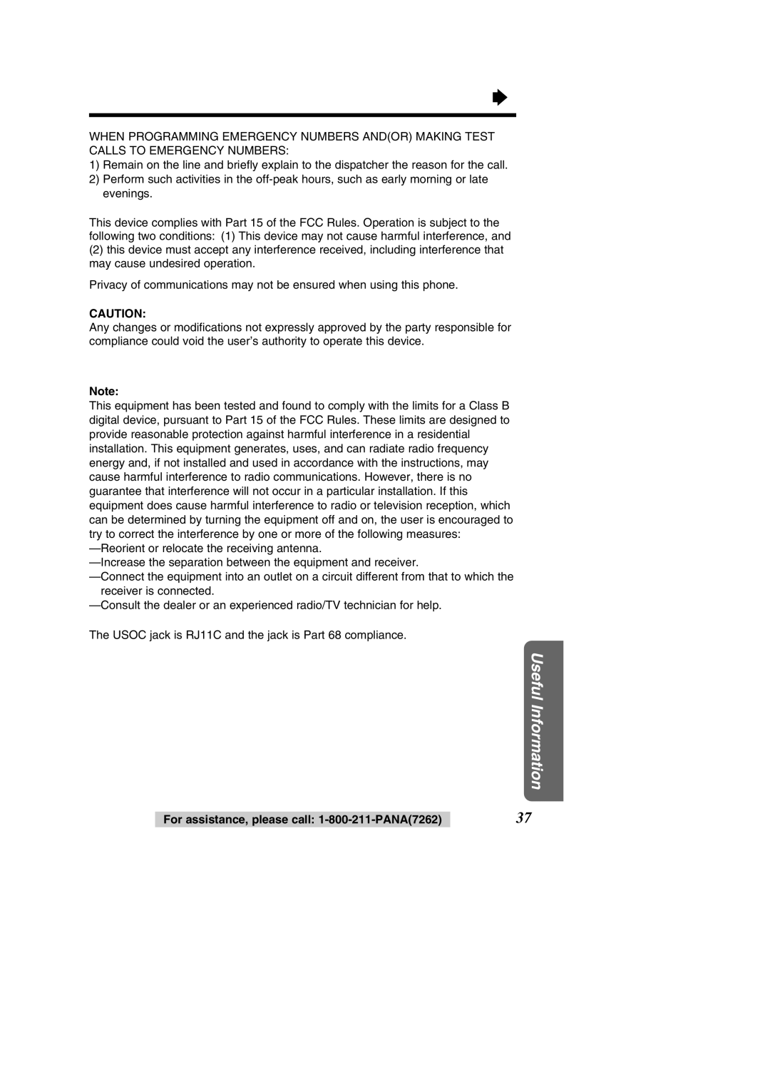 Panasonic KX-TC1484F operating instructions Useful Information 