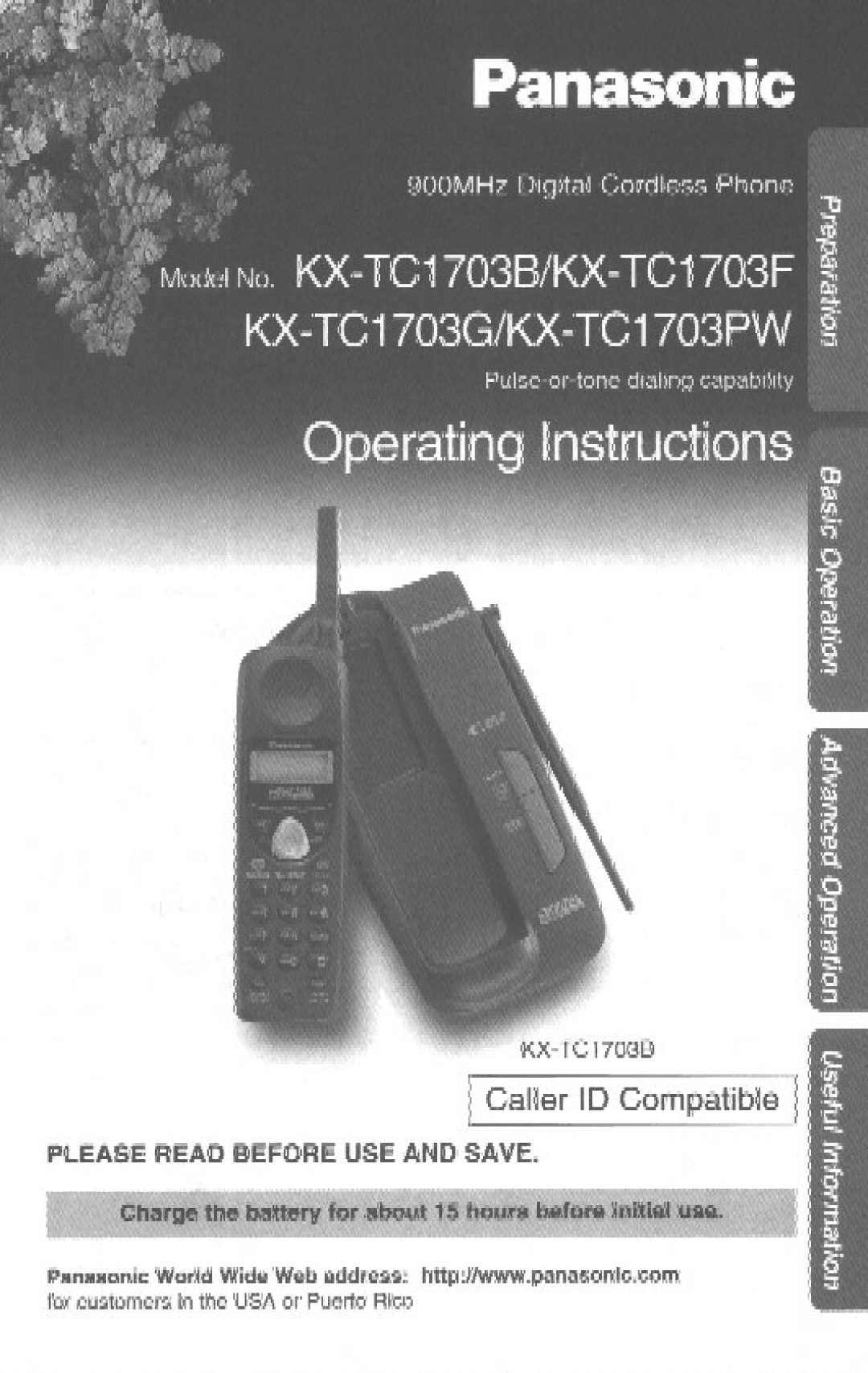 Panasonic KX-TC1703PW, KX-TC1703G, KX-TC1703F, KX-TC1703B manual 