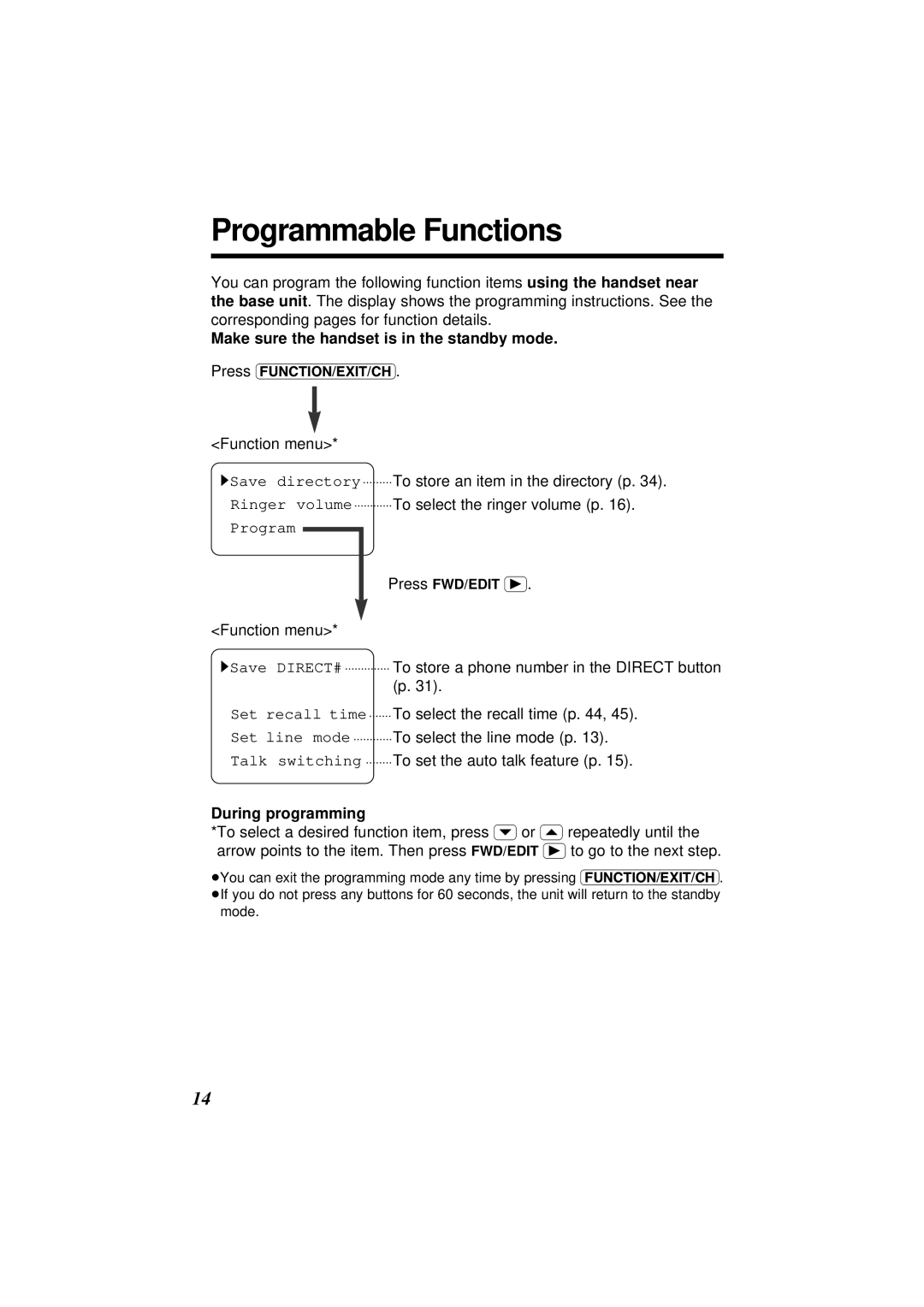 Panasonic KX-TC1851ALB, KX-TC1851NZB operating instructions Programmable Functions, During programming 