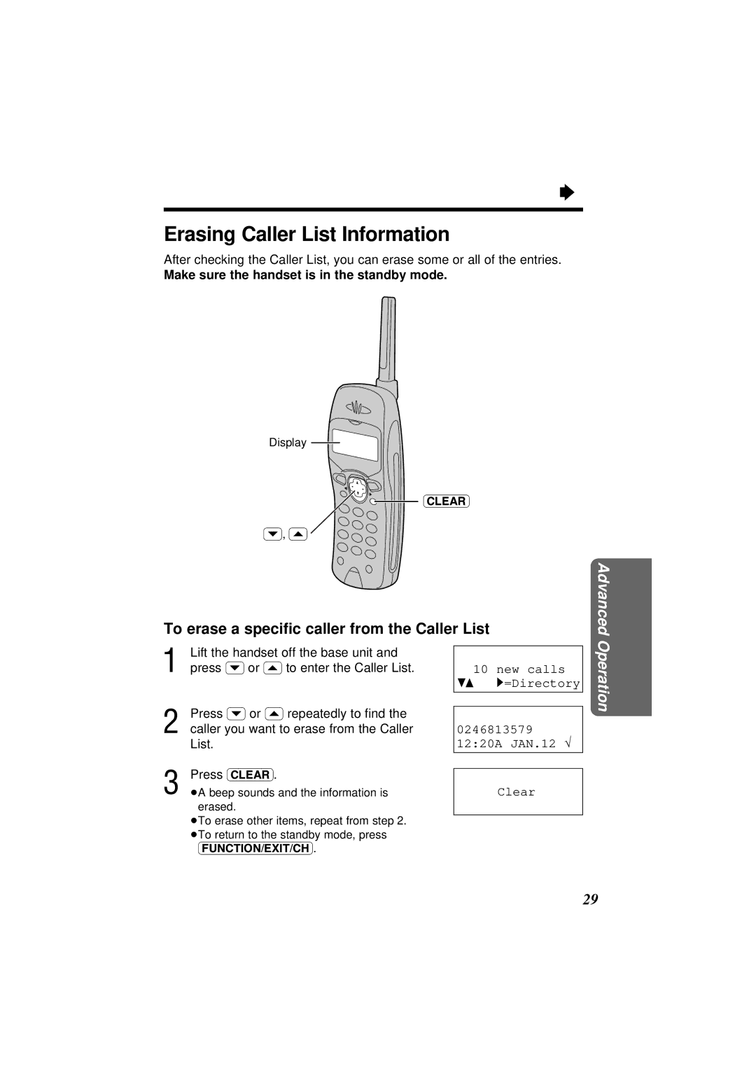 Panasonic KX-TC1851NZB, KX-TC1851ALB Erasing Caller List Information, To erase a speciﬁc caller from the Caller List 