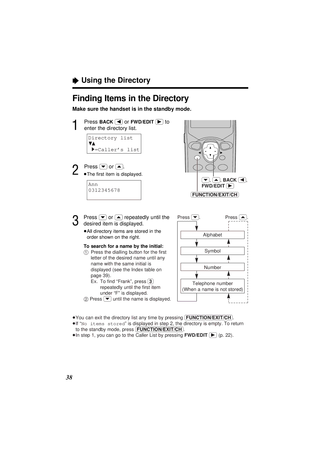 Panasonic KX-TC1851ALB, KX-TC1851NZB Finding Items in the Directory, Directory list =Caller’s list, 0312345678 