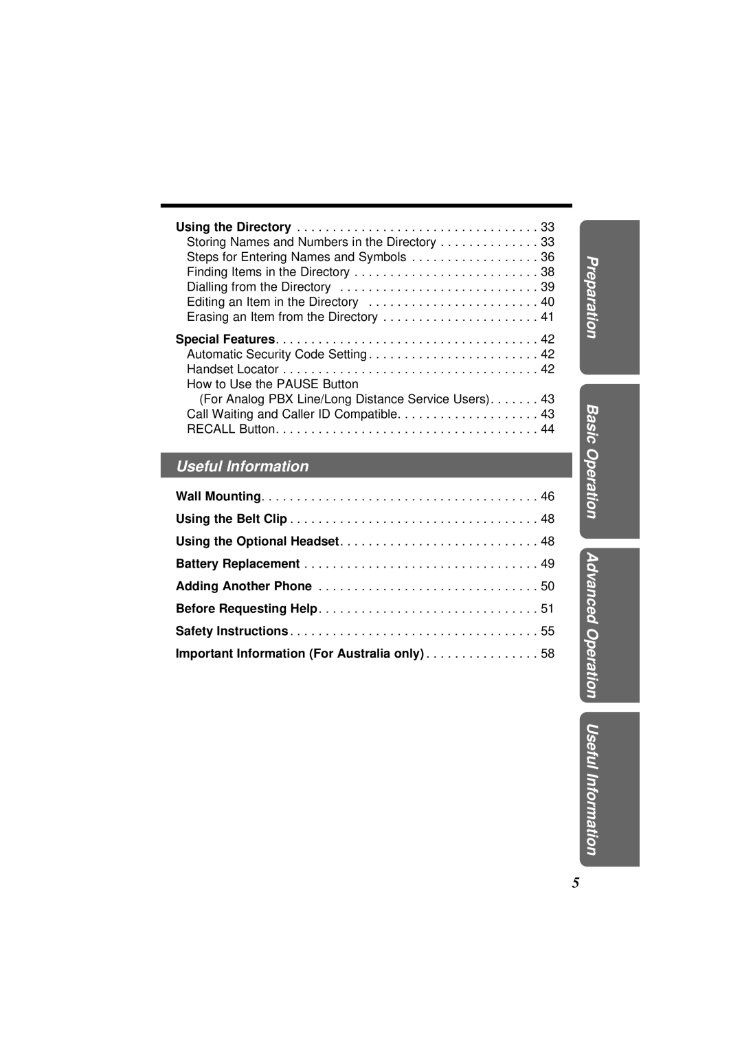 Panasonic KX-TC1851NZB, KX-TC1851ALB operating instructions Useful Information 