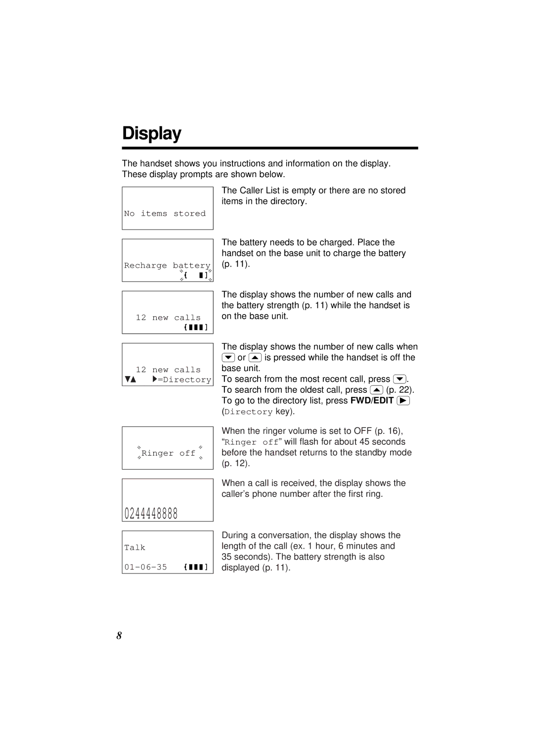 Panasonic KX-TC1851ALB, KX-TC1851NZB operating instructions Display, Directory key, Talk 01-06-35 