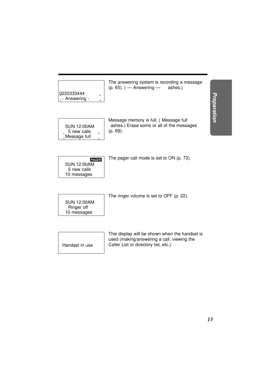 Panasonic KX-TC1871NZB, KX-TC1871ALB operating instructions Answering SUN 1200AM 5 new calls Message full 