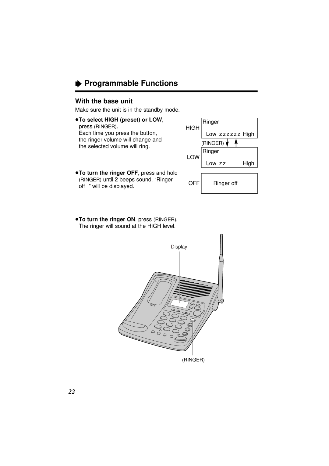 Panasonic KX-TC1871ALB With the base unit, Make sure the unit is in the standby mode, ³To select High preset or LOW 