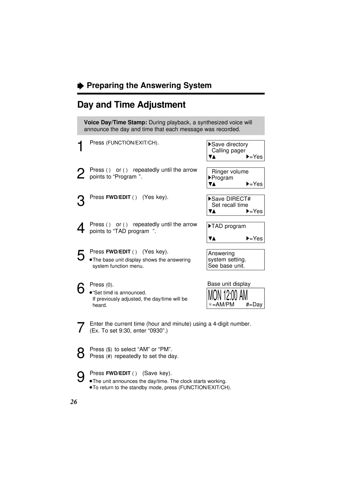 Panasonic KX-TC1871ALB, KX-TC1871NZB operating instructions Day and Time Adjustment, ¢=AM/PM #=Day 