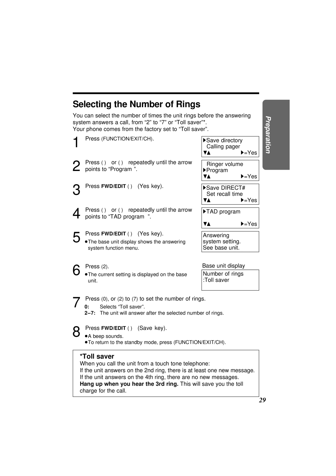 Panasonic KX-TC1871NZB, KX-TC1871ALB operating instructions Selecting the Number of Rings, Toll saver 