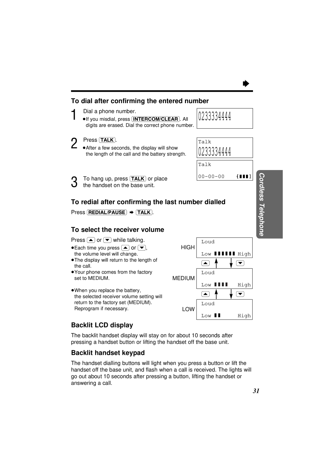 Panasonic KX-TC1871NZB To dial after conﬁrming the entered number, To redial after conﬁrming the last number dialled 