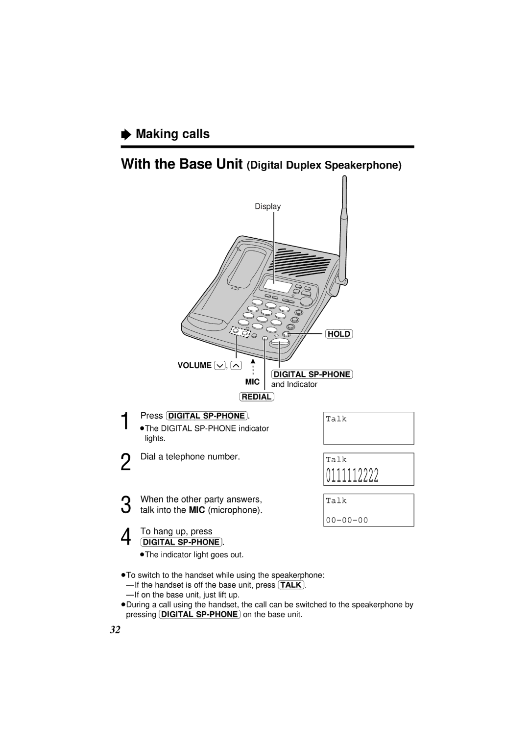 Panasonic KX-TC1871ALB, KX-TC1871NZB operating instructions Making calls, With the Base Unit Digital Duplex Speakerphone 