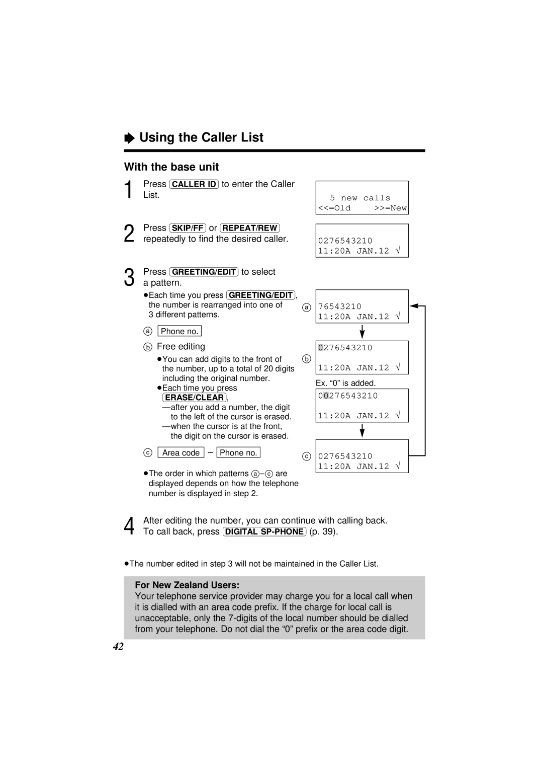 Panasonic KX-TC1871ALB, KX-TC1871NZB Press CALLER\ID to enter the Caller, List, Press GREETING/EDIT to select a pattern 