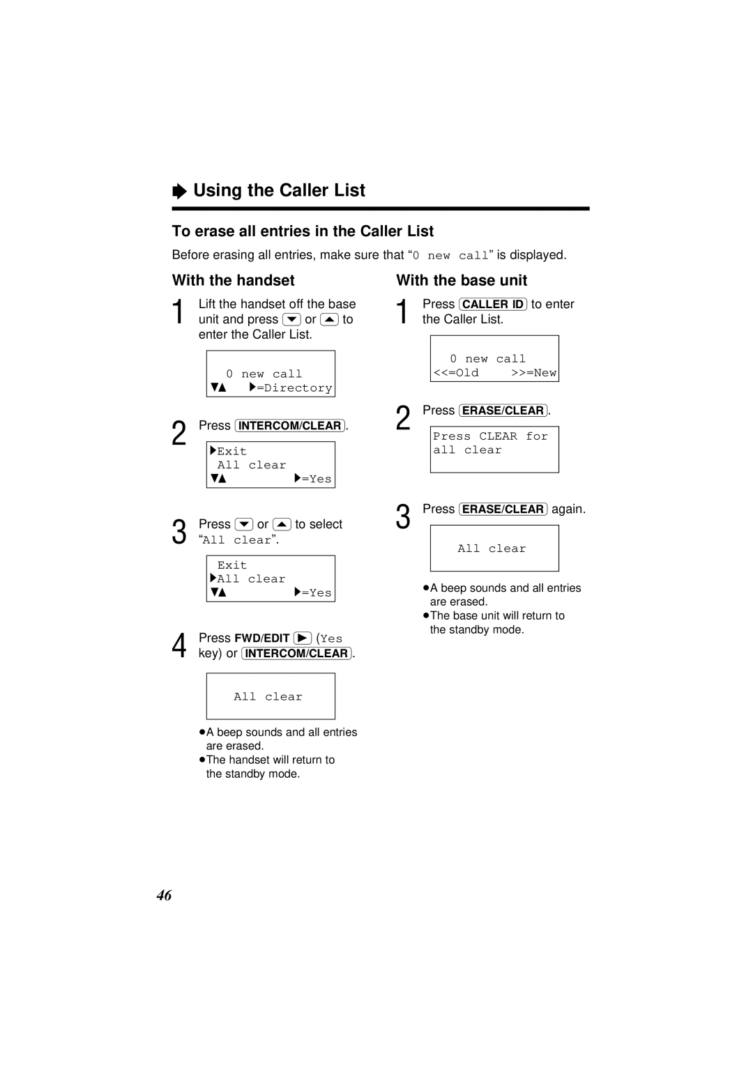 Panasonic KX-TC1871ALB, KX-TC1871NZB operating instructions To erase all entries in the Caller List 