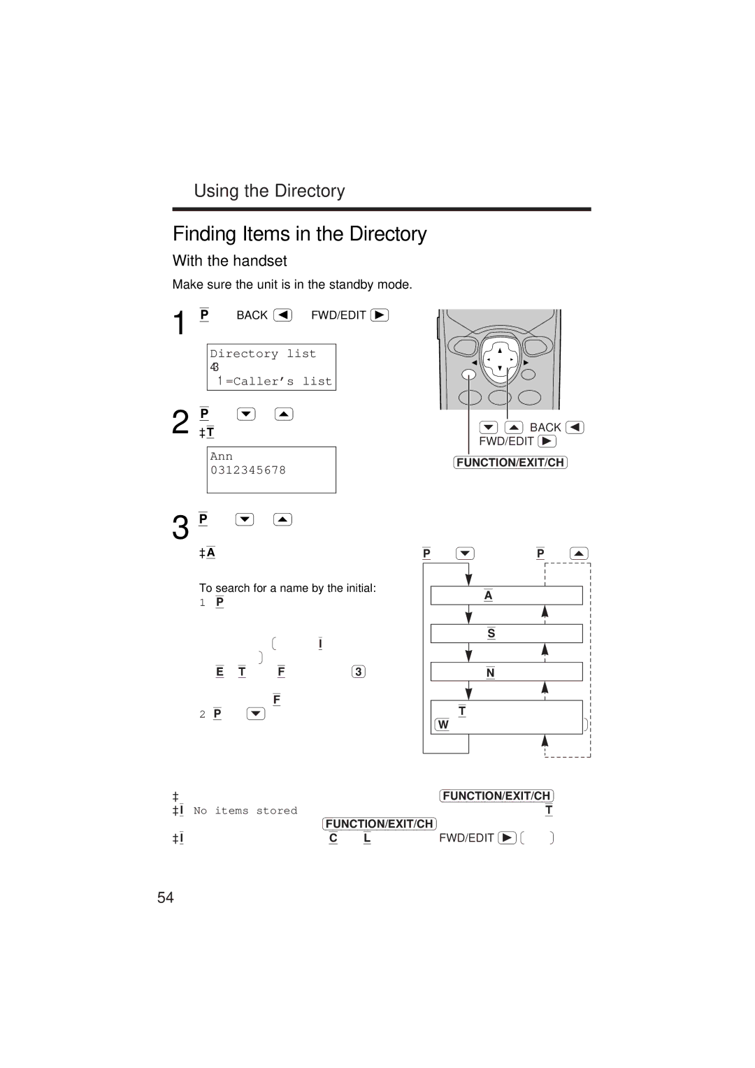 Panasonic KX-TC1871ALB, KX-TC1871NZB Finding Items in the Directory, Enter the directory list, Press Ý or Ü 