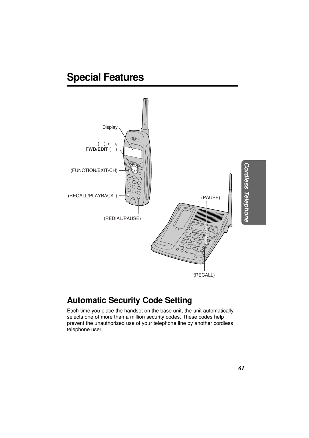 Panasonic KX-TC1871NZB, KX-TC1871ALB operating instructions Special Features, Automatic Security Code Setting 