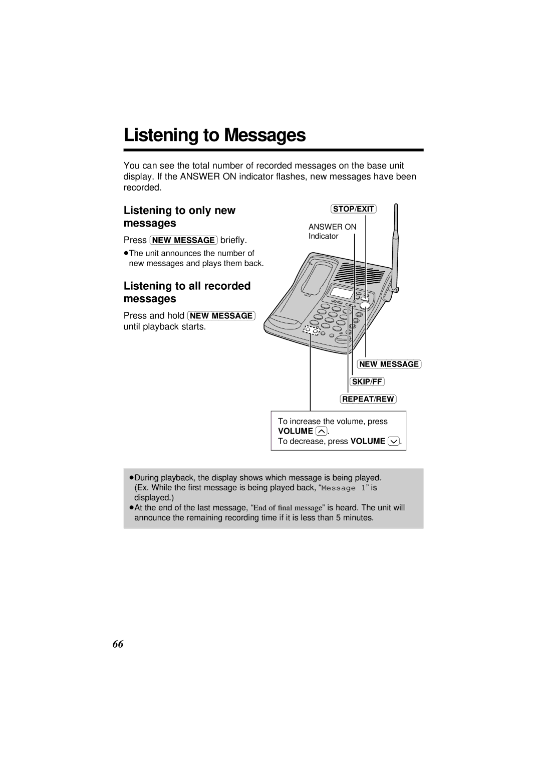 Panasonic KX-TC1871ALB Listening to Messages, Listening to only new messages, Listening to all recorded messages 