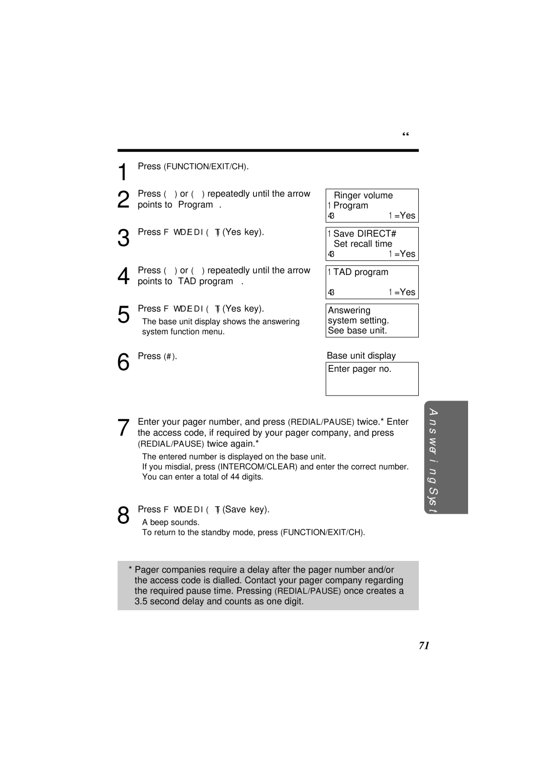 Panasonic KX-TC1871NZB, KX-TC1871ALB Press #, Enter pager no, Access code, if required by your pager company, and press 