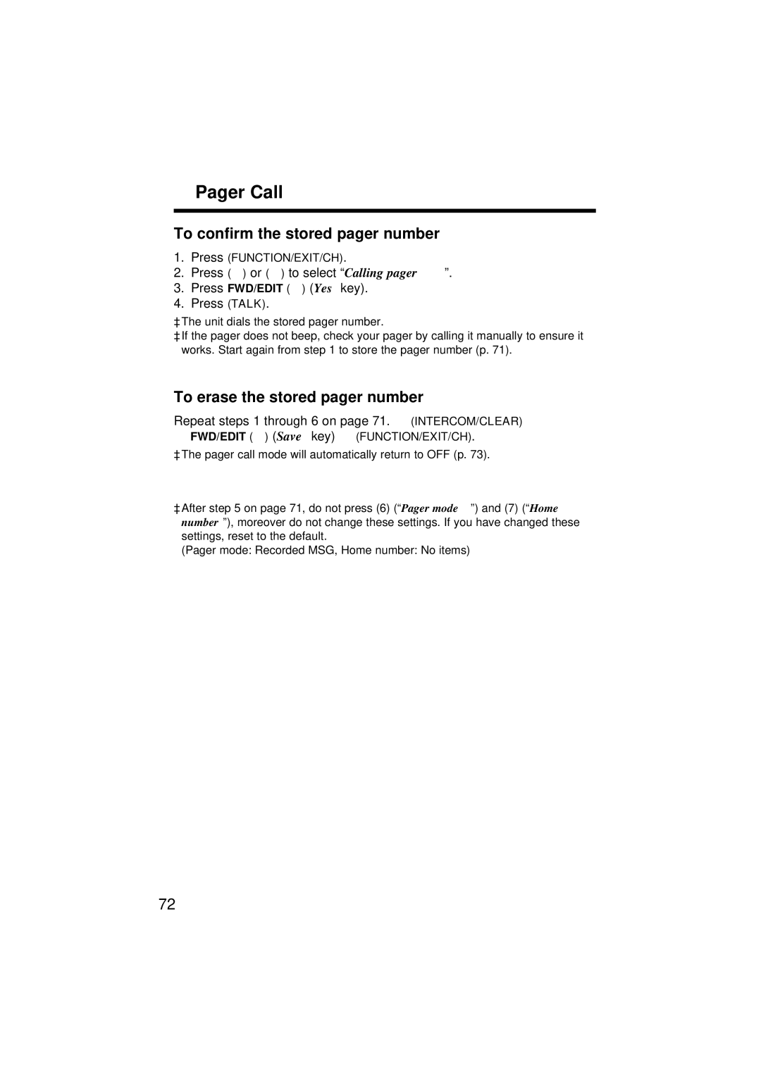 Panasonic KX-TC1871ALB, KX-TC1871NZB Pager Call, To conﬁrm the stored pager number, To erase the stored pager number 