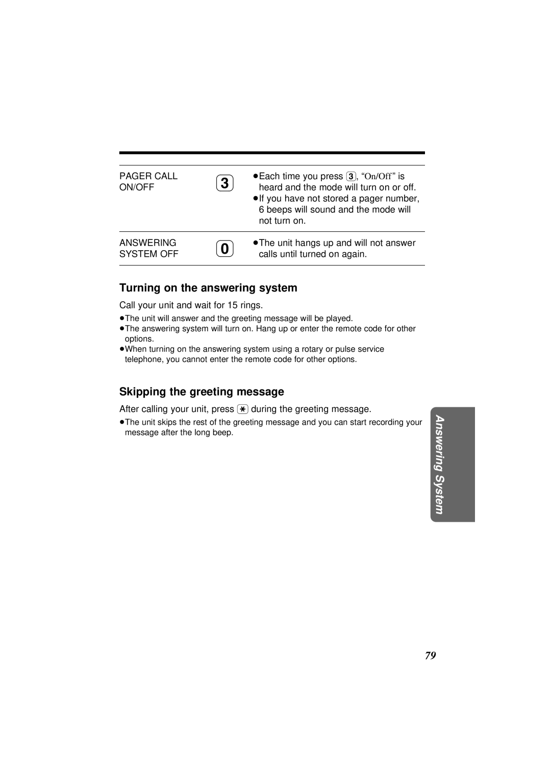 Panasonic KX-TC1871NZB, KX-TC1871ALB operating instructions Turning on the answering system, Skipping the greeting message 